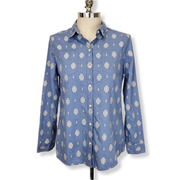 Pendleton Button Up Shirt Womens M Southwestern Blue‎ White Roll Tab Sleeves - Picture 1 of 10